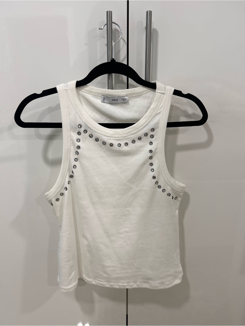 Mango White Tank Top with Silver Stud Accents